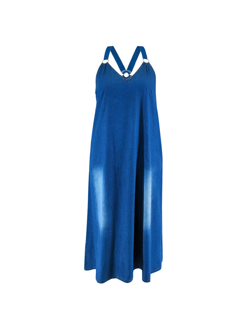 Plus Size Strap Denim Maxi Dress