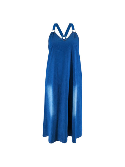 Plus Size Strap Denim Maxi Dress