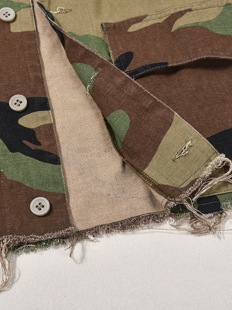 Camo Ruffle Sleeve Crop Utility Jacket