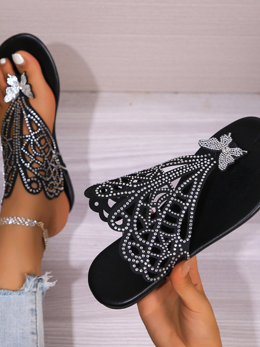 Butterfly Rhinestone Beach Flip Flops
