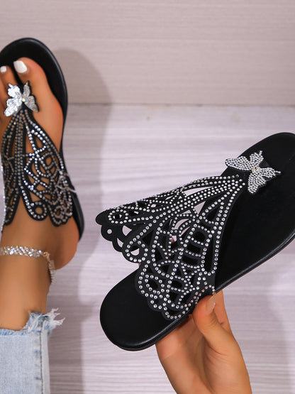 Butterfly Rhinestone Beach Flip Flops
