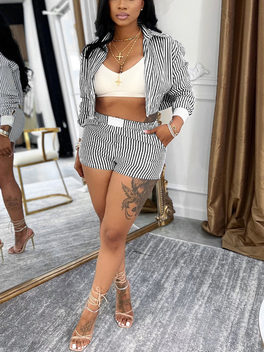 Striped Shirt Shorts Set