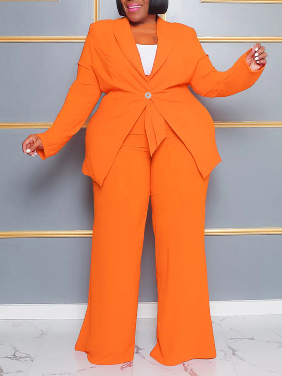 Plus Size Belted Blazer Pants Set