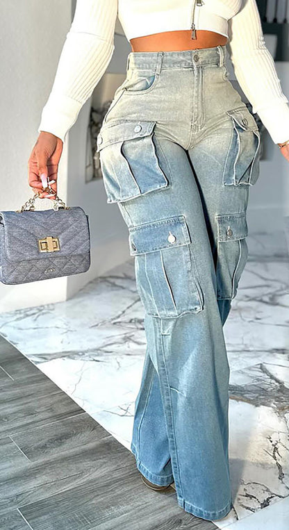 Cargo Pocket Wide Leg Jeans
