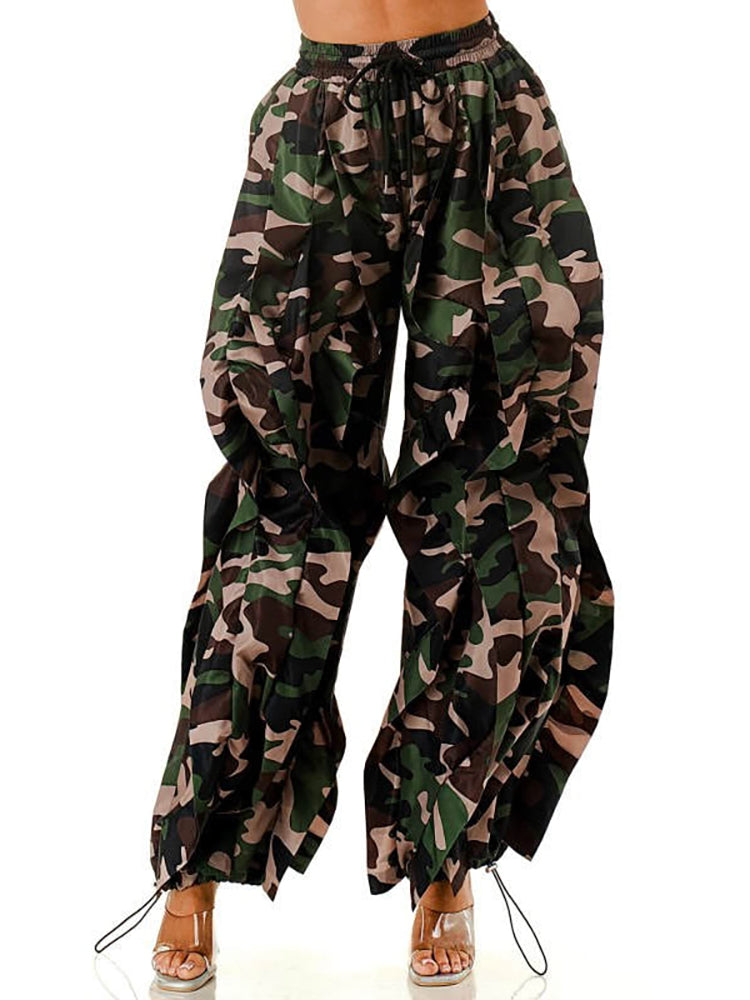 Geometric Printed Ruffle Trim Pants