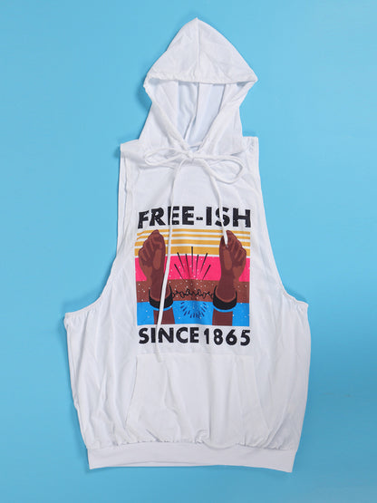 Sleeveless Letter Printed Bodycon  Hooded Top