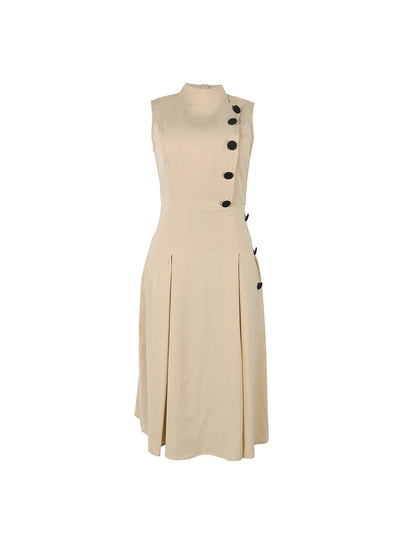 Sleeveless Button Design Midi Dress