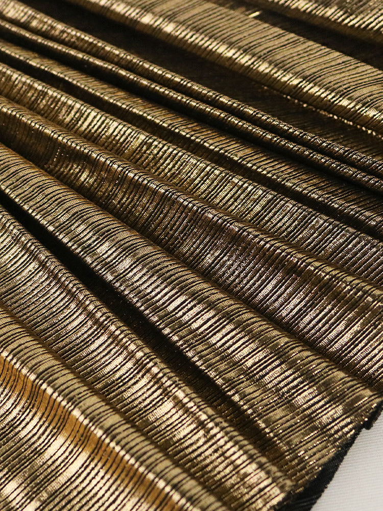 One-Shoulder Glitter Pleated Maxi Dress