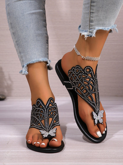 Butterfly Rhinestone Beach Flip Flops