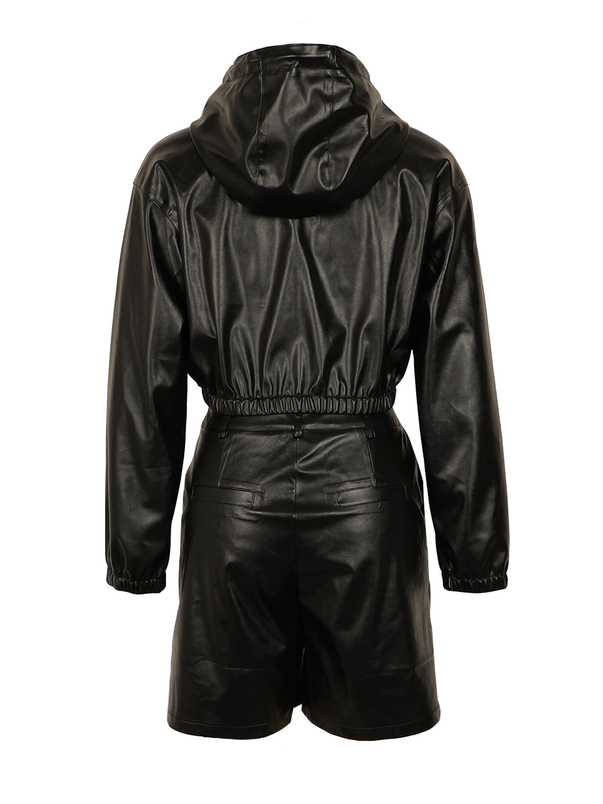 Hooded PU Leather Jacket Shorts Set