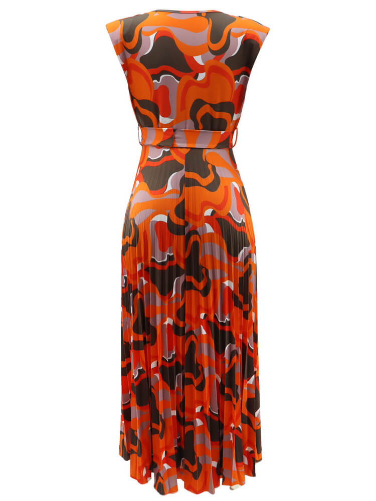 Sleeveless Printed Pleated Bodycon Maxi Dress