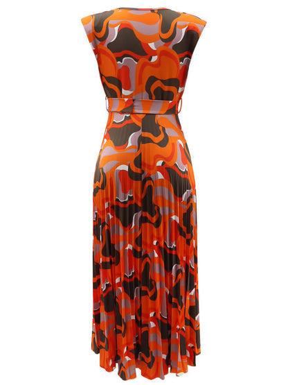 Sleeveless Printed Pleated Bodycon Maxi Dress