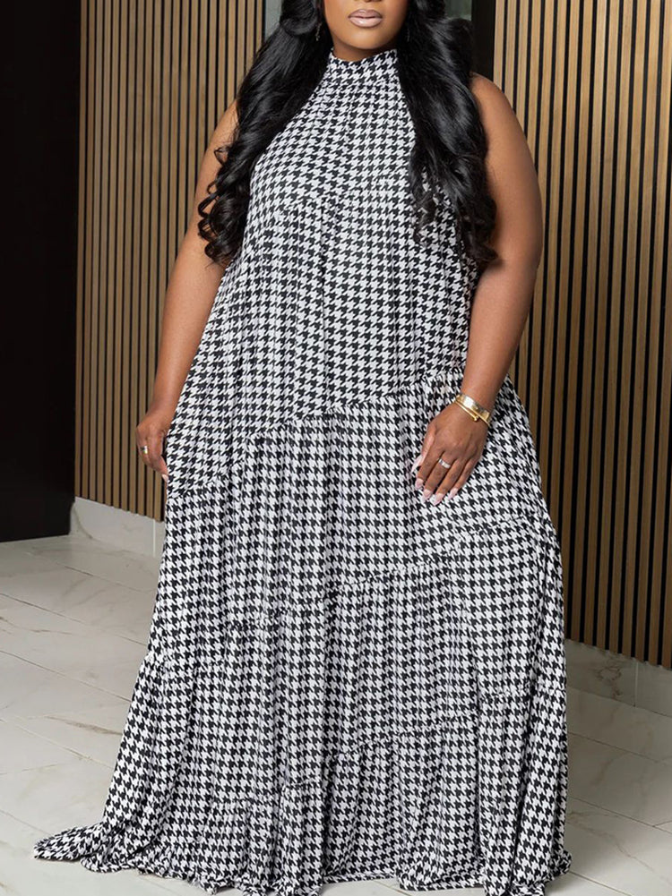 Plus Size Colorblock Print Flowy Maxi Dress