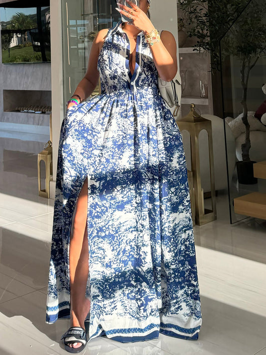 Boho High Slit Printed Maxi Dress