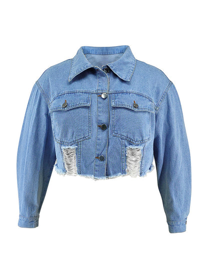 Plus Size Ripped Cropped Denim Jacket