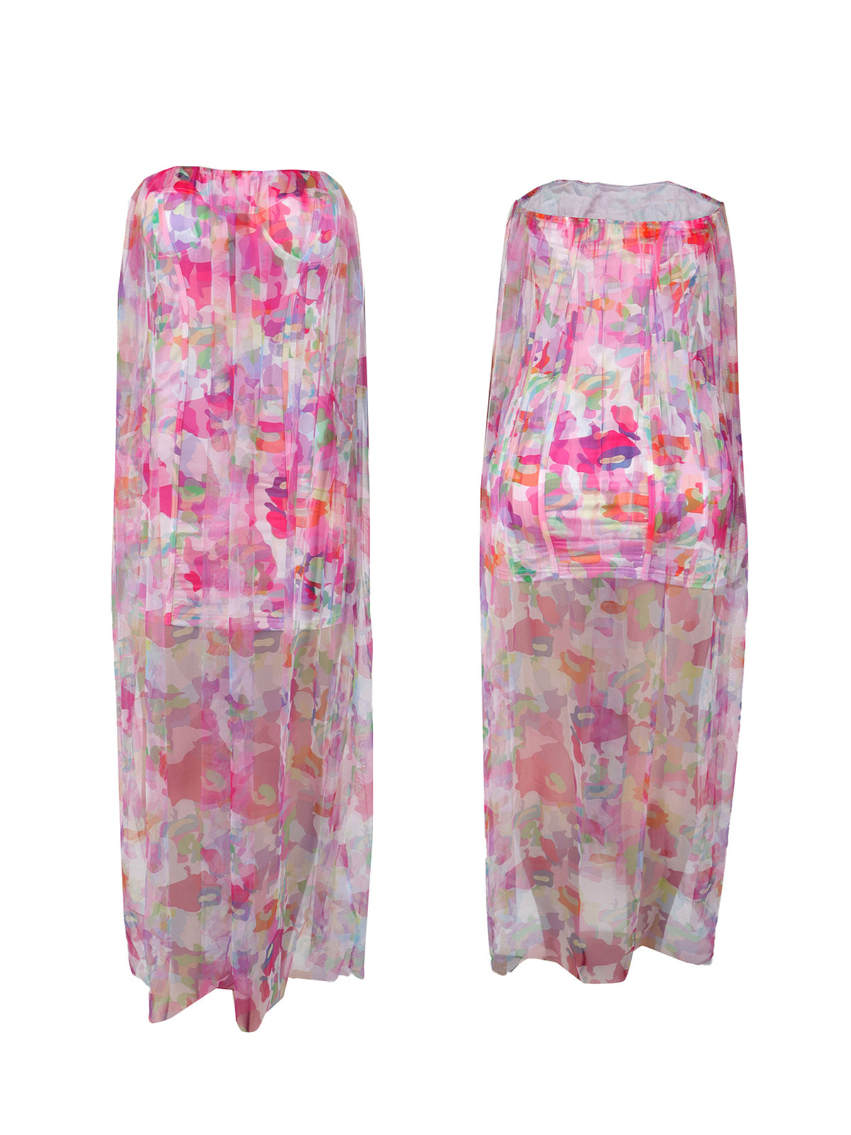 Colorblock Mesh Patchwork Strapless Dress