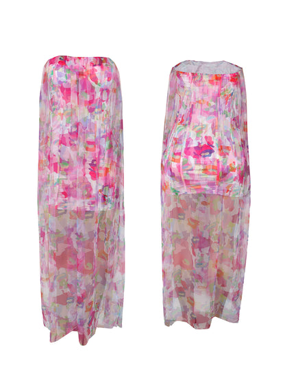 Colorblock Mesh Patchwork Strapless Dress