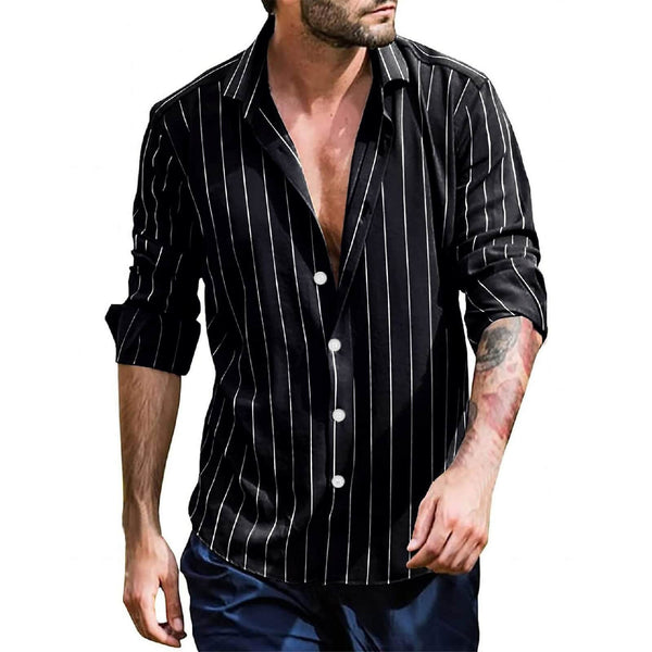 Mens Long Sleeve Button Striped Shirts Top