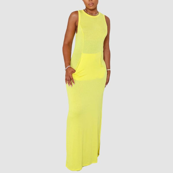 Solid Color Sleeveless Maxi Dress