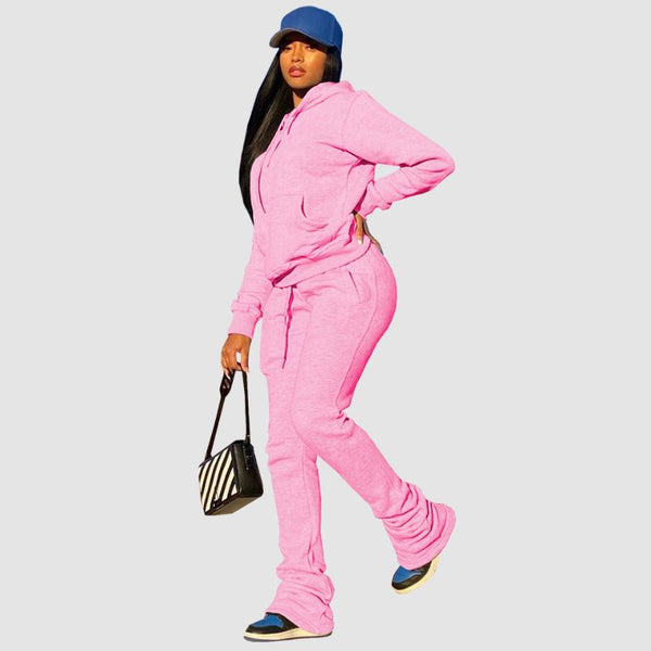 Solid Color Hoodies Piled Pant Set