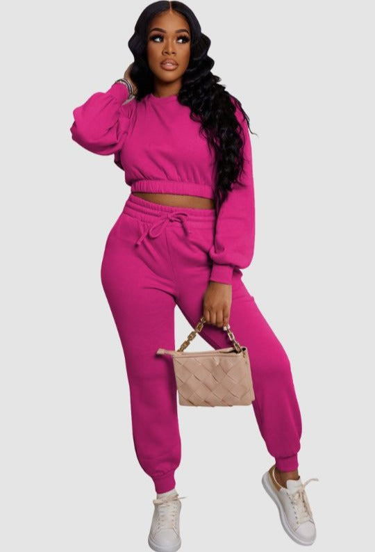 Crew Neck Sweatshirt Drawstring Pant Set