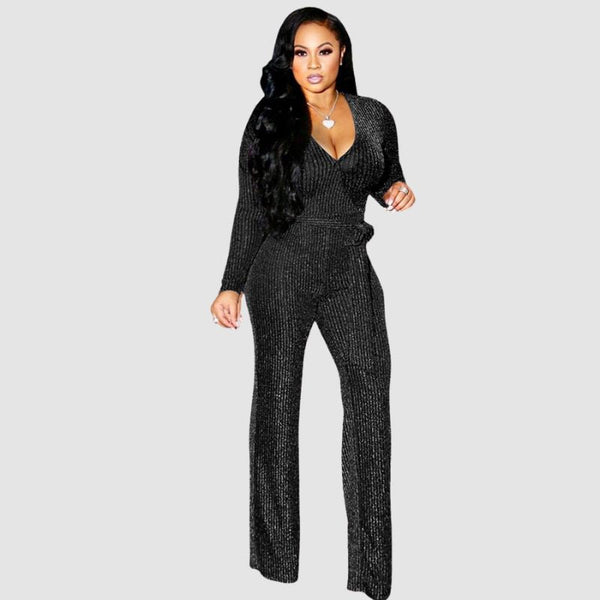 V-neck Shiny Jumpsuit