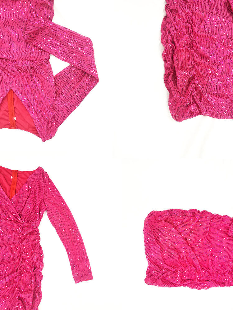 Minivestidos ajustados con cuello en V y lentejuelas brillantes 