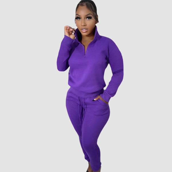 Zipper Sweatshirt Drawstring Waist Pants Set