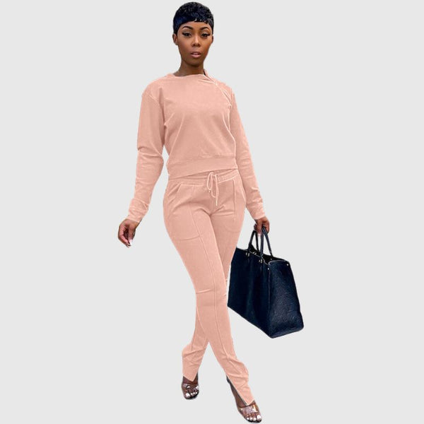 Crew Neck Top Slit Pant Set