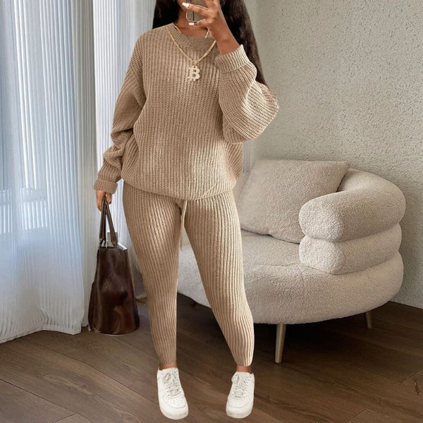 Solid Color Knit Pullover Pants Set