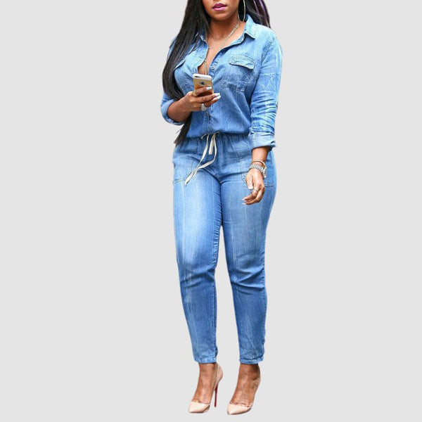 Denim Shirts Tie-up Jumpsuit