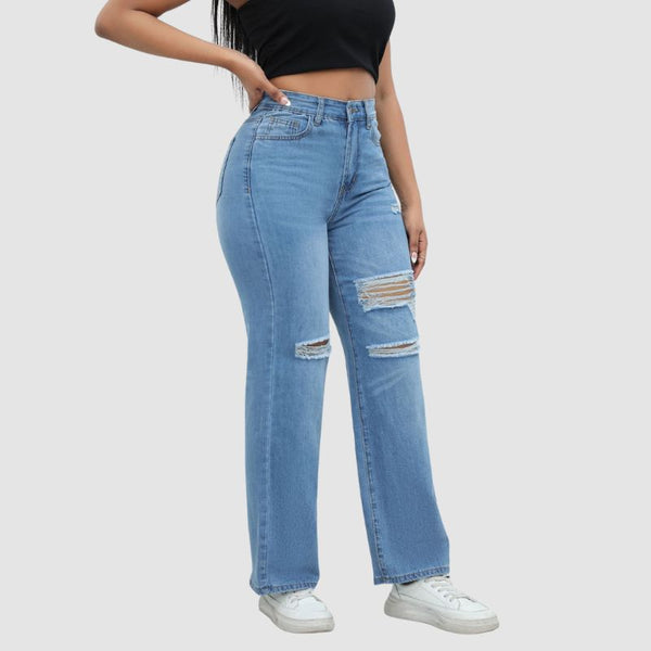 Jeans anchos con cintura alta y rotos