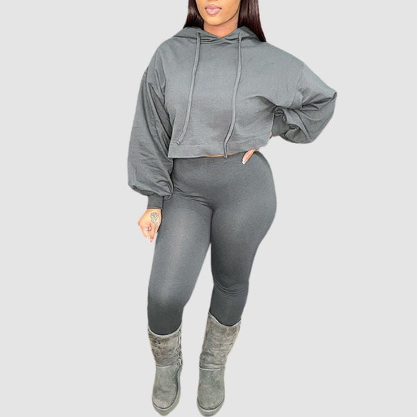 Loose Short Hoodies Bodycon Pant set