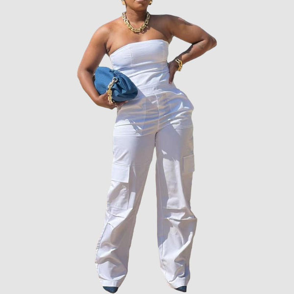 Tube Top Cargo Jumpsuit