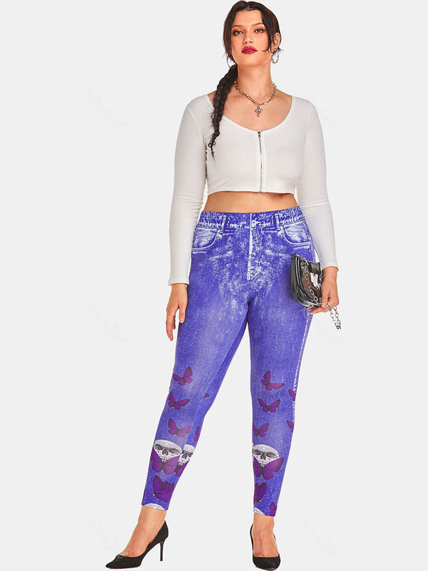 Halloween Skull Butterfly 3D Print Plus Size Jeggings