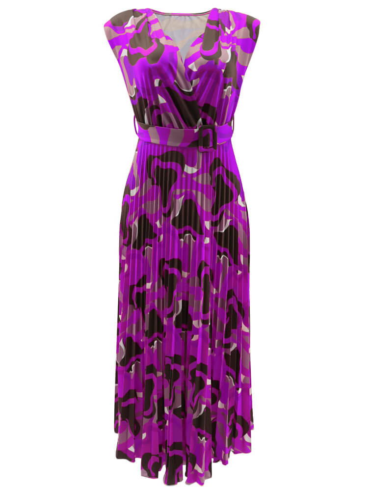 Sleeveless Printed Pleated Bodycon Maxi Dress