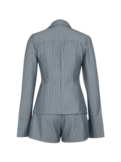 Striped Lace-Up Shirt Shorts Set