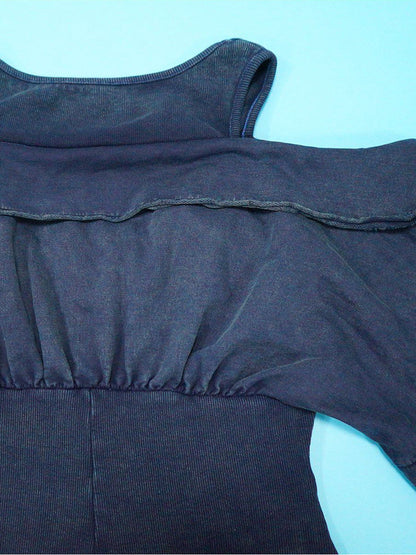 Off Shoulder Long Sleeve Ribbed Jumpsuit