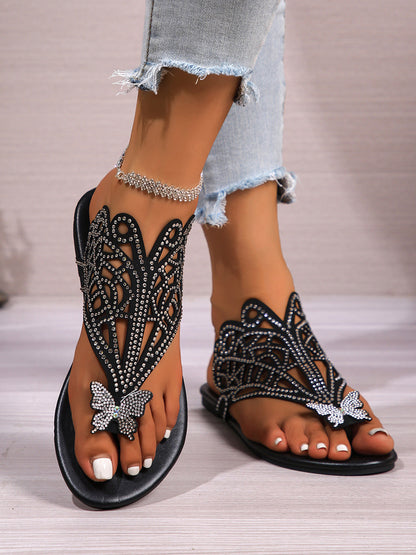 Butterfly Rhinestone Beach Flip Flops