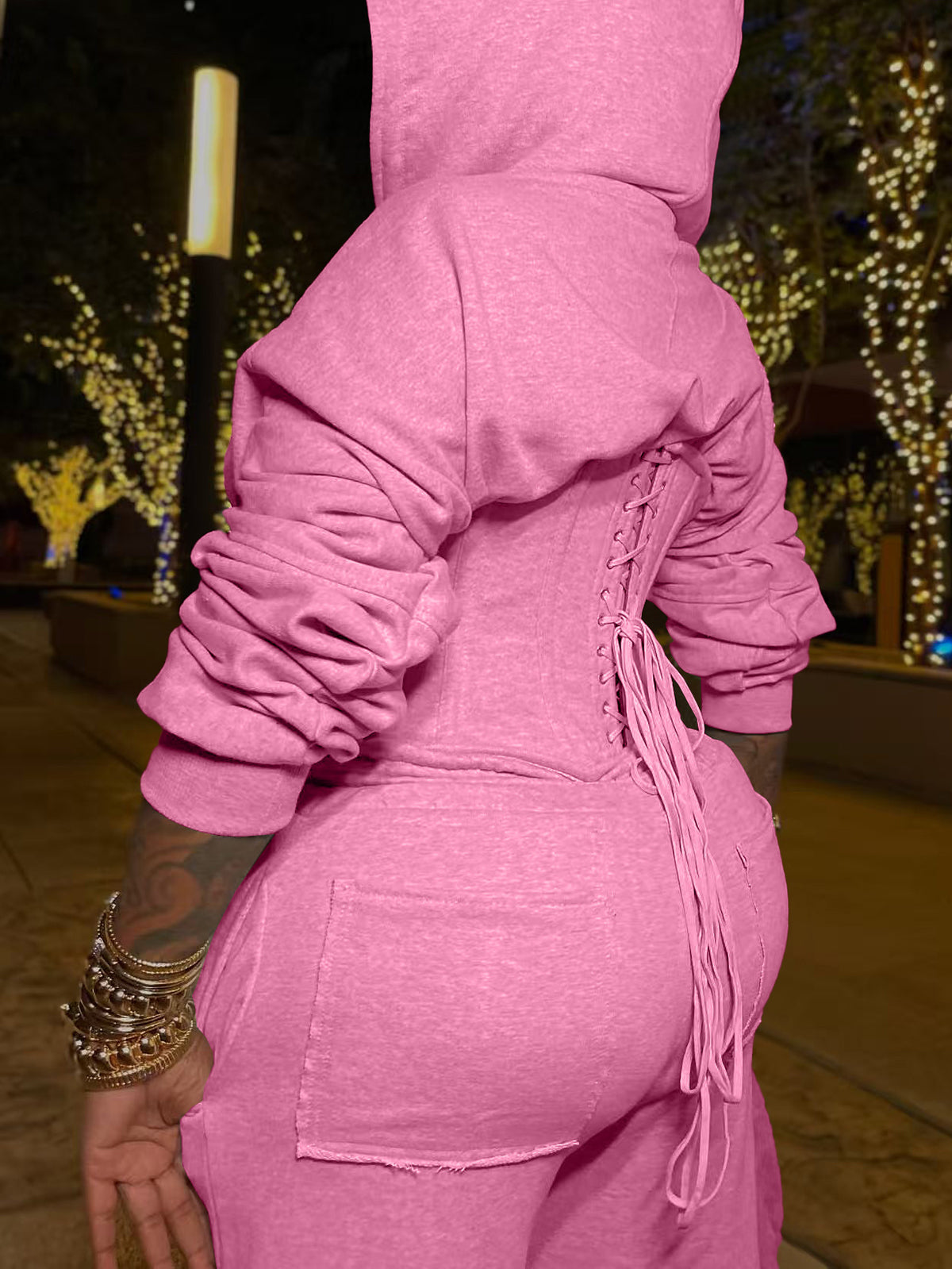 Zip-Up Hoodie Corset Waist Pants Set