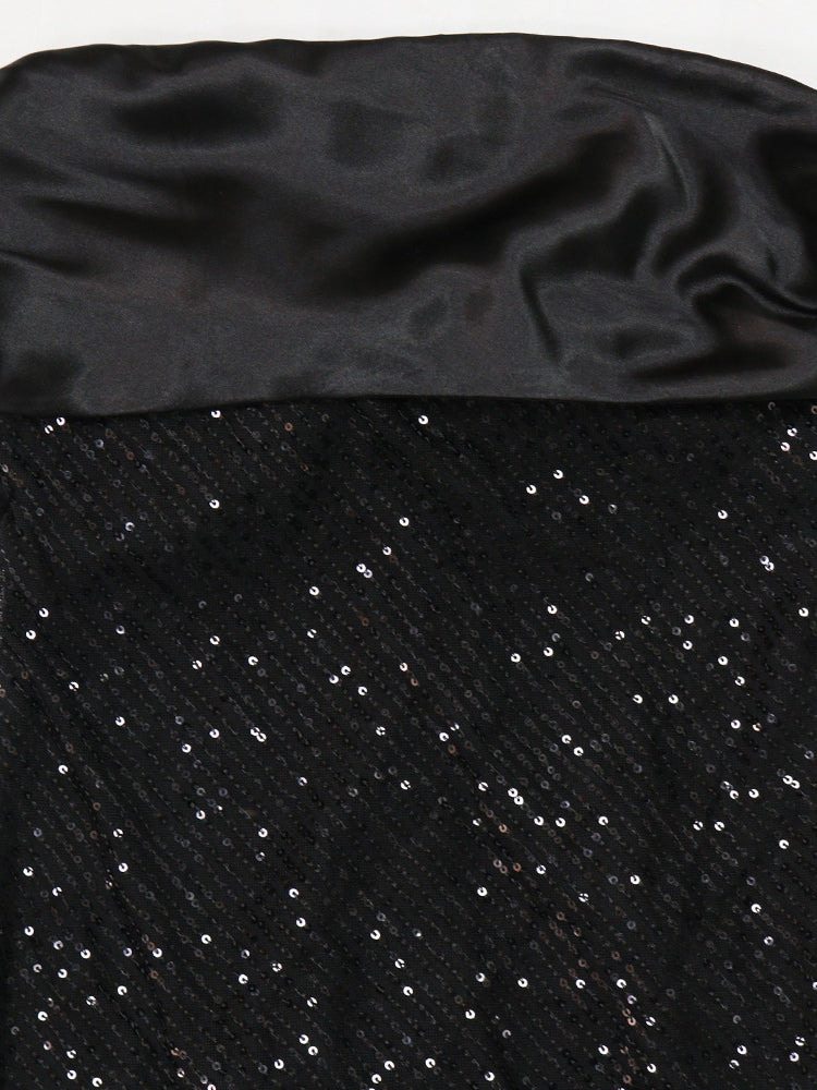 Strapless Bow Tie Back Sequin Maxi Dress