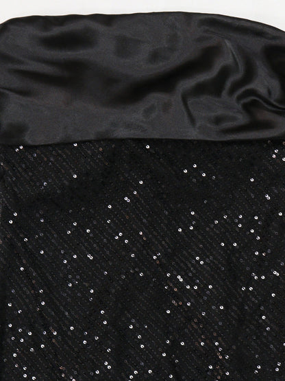 Strapless Bow Tie Back Sequin Maxi Dress