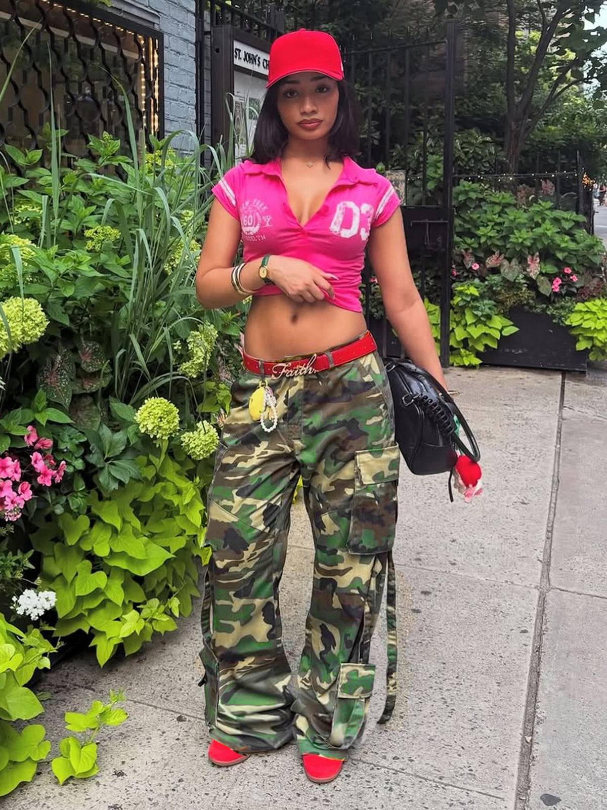 Camouflage Cargo Straight Leg Pants