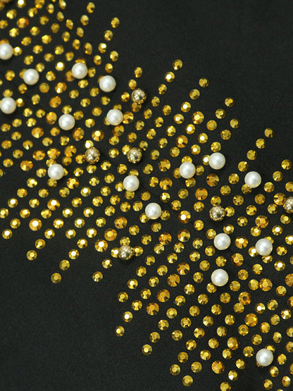 Sleeveless Rhinestone Fringe Hem Maxi Dress