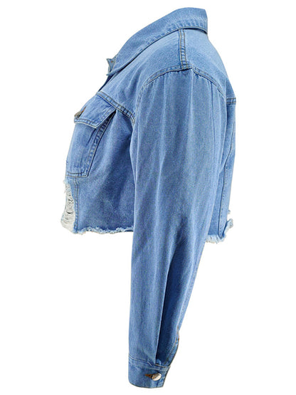 Plus Size Ripped Cropped Denim Jacket