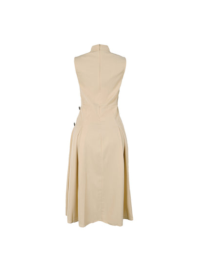 Sleeveless Button Design Midi Dress