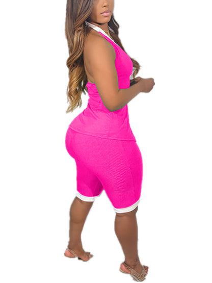 Button Down Tank Crop Top Shorts Sets