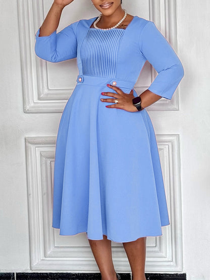 Plus Size Square Neck Pleated Dress