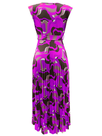 Sleeveless Printed Pleated Bodycon Maxi Dress