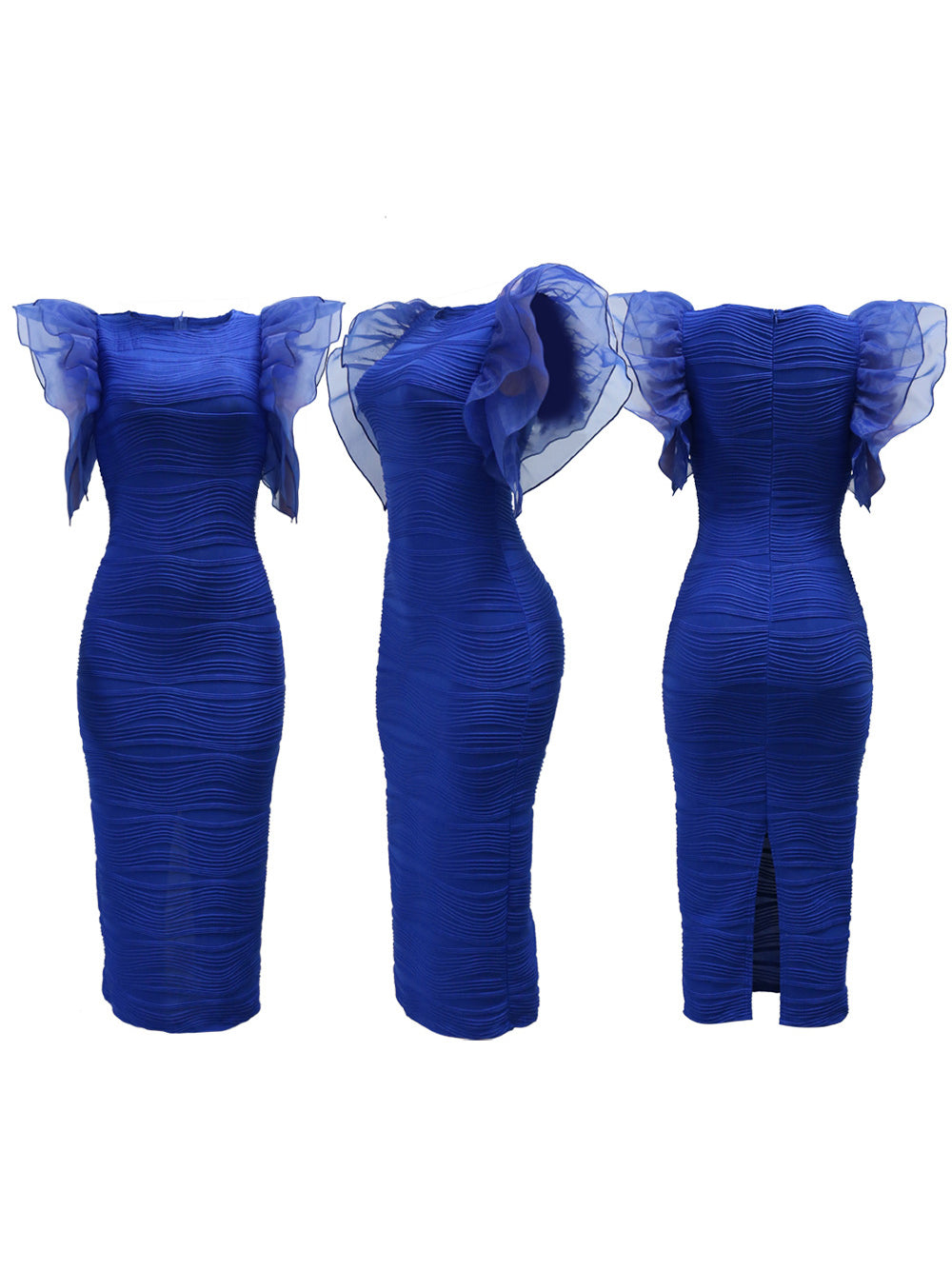 Ruffle Sleeve Patchwork Midi Dress